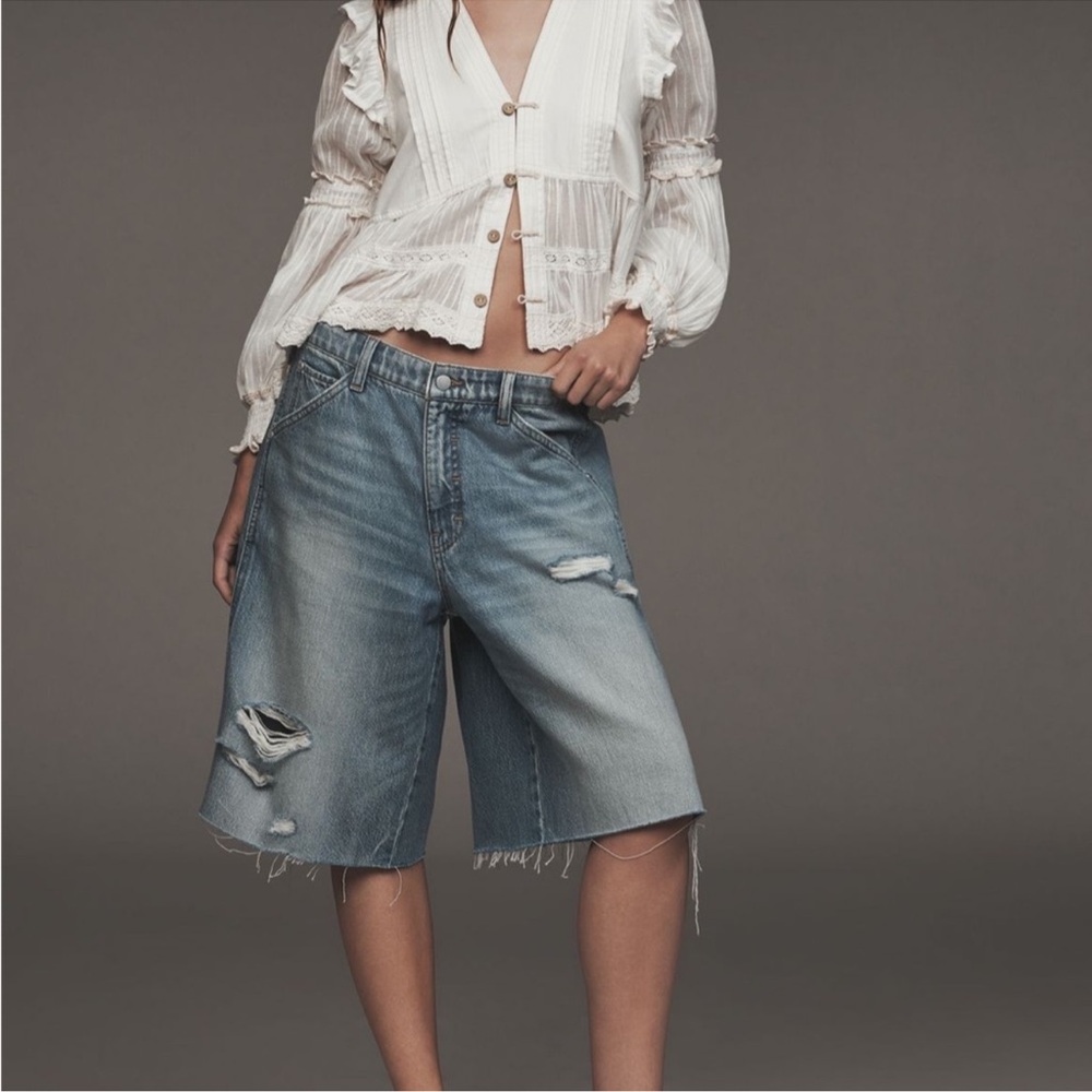 Pilcro Blue Distressed Denim Bermudas